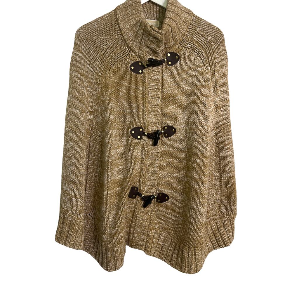 Michael Michael Kors Toggle Knit Cape Sweater Dark Camel NWT Women'sn Size M